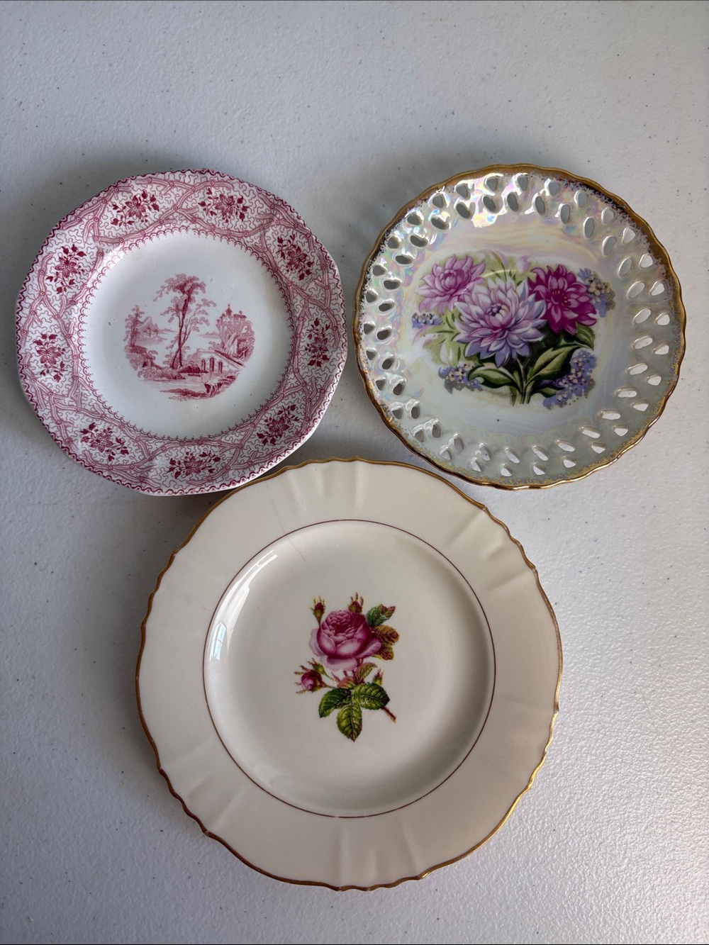 Vintage Set of 3 Floral Decorative Dessert Plates